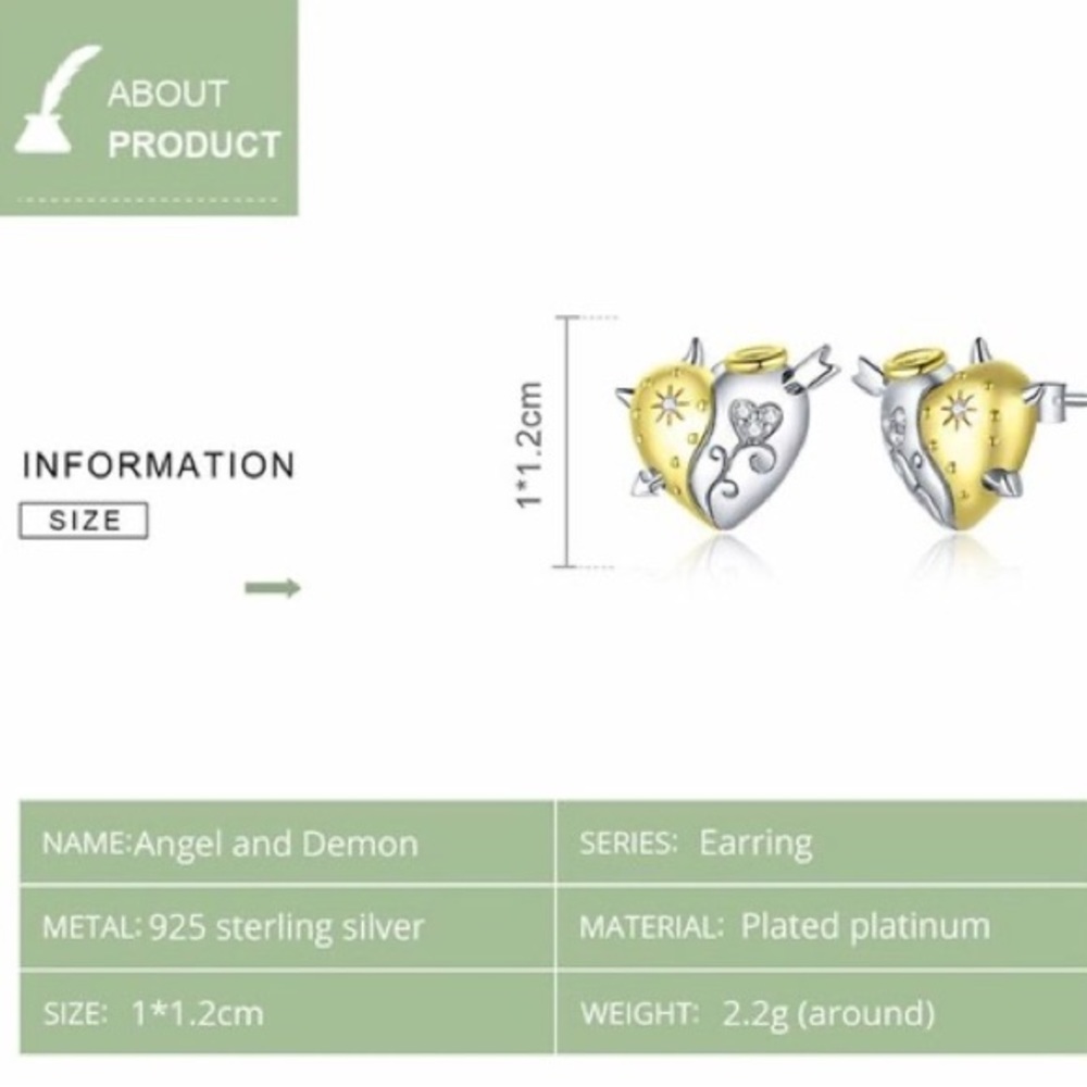 925 Sterling Silver Angel and Demon Ear Studs Stud Earrings for Women - Picture 6 of 7